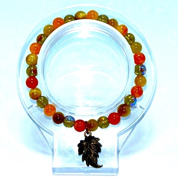 Handmade Fall Leaf Charm Bracelet with Rainbow Quartz Crystals! - Picture 3 of 7